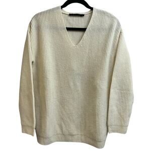 Jenni Kayne Oversized Cabin Sweater V Neck Wool Cashmere Blend Cream XXS *READ